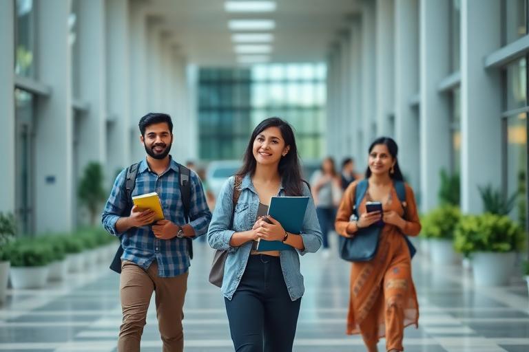 Students on a university campus — education loan
