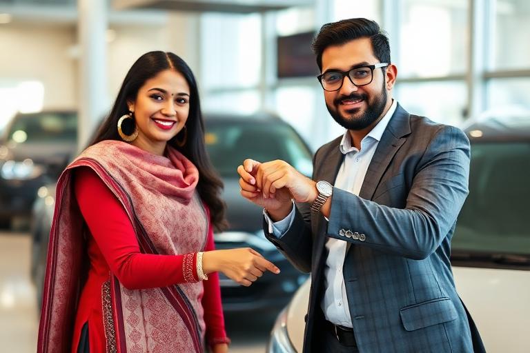 Couple receiving car keys — vehicle loan